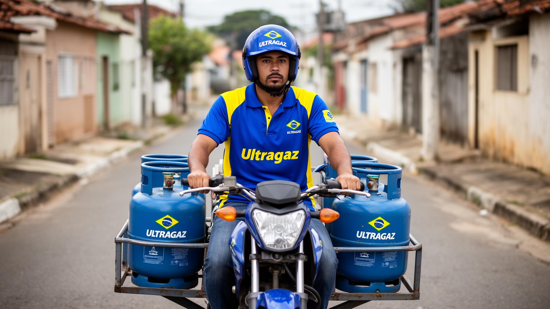 Entregador Ultragaz com botijões de gás na moto